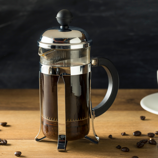 dark french roast coffee in a french press