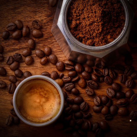 fresh brewed 100% colombian coffee and whole beans