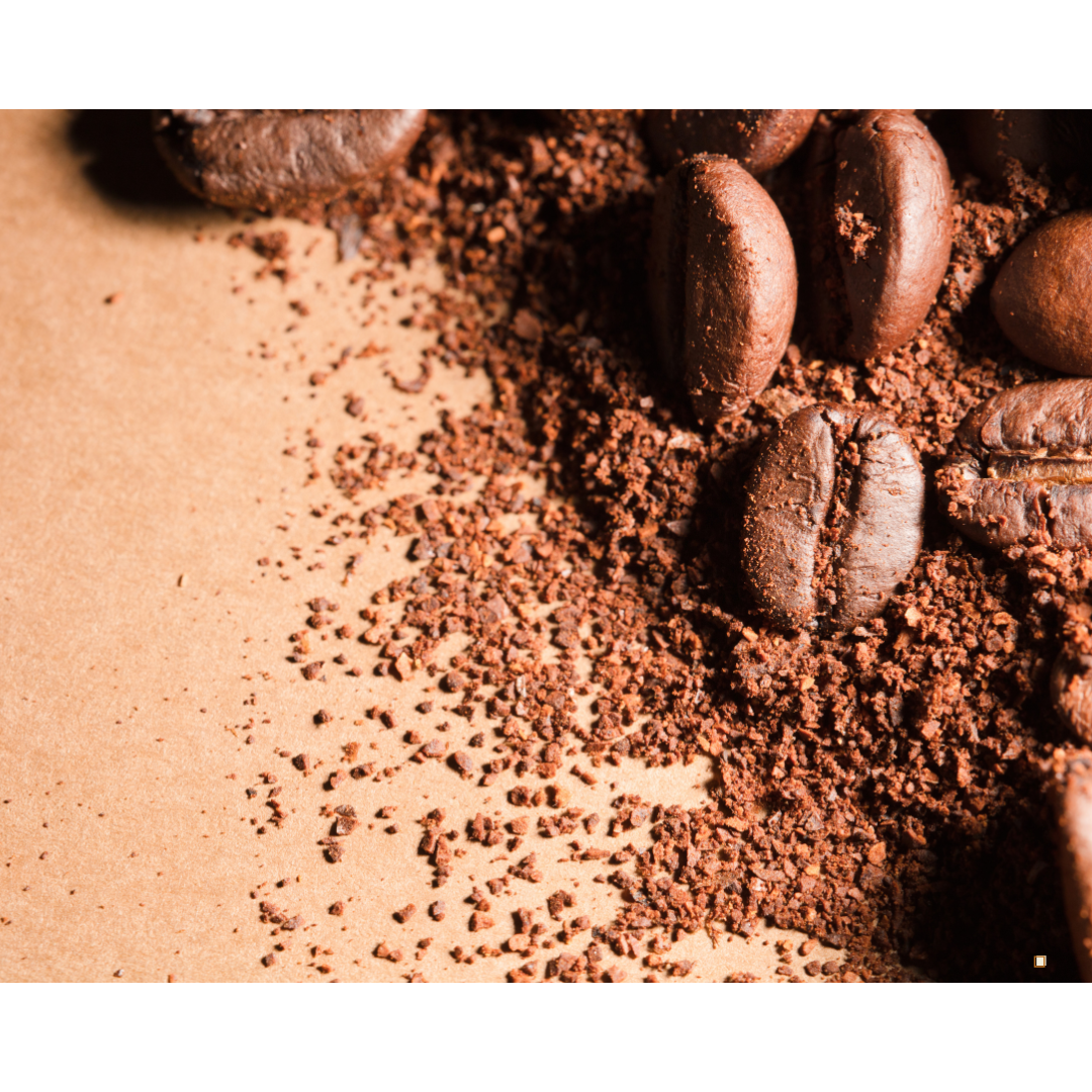 light roast coffee grounds and beans on kraft paper