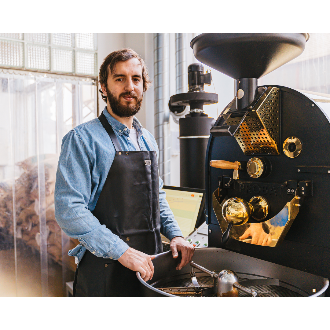 small batch coffee roaster with his machine