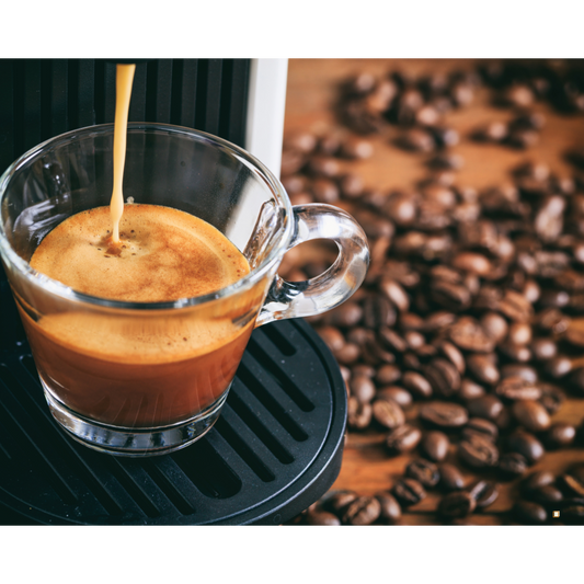 coffee pod subscription pod filling a glass mug