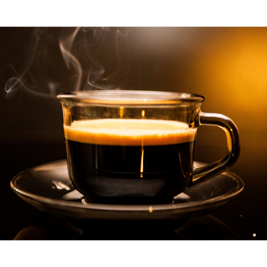 fresh roasted ethiopian yirgacheffe coffee in a clear glass mug