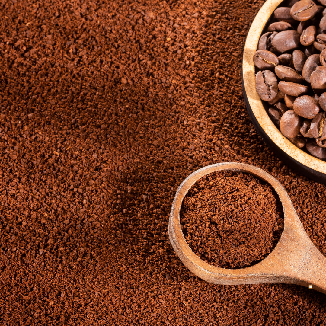 small batch light roast coffee beans in a wooden scoop with whole coffee beans