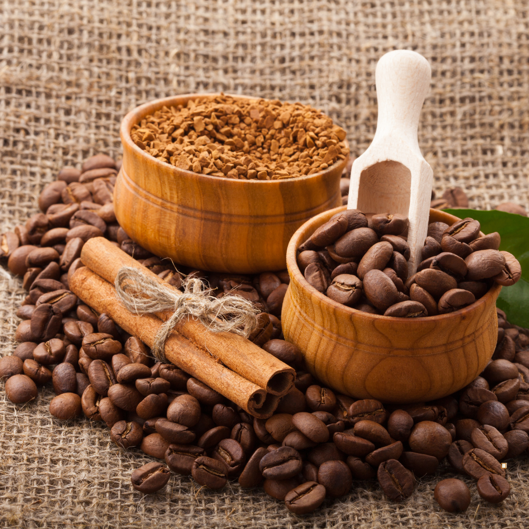 small batch light roast coffee beans in wooden cup