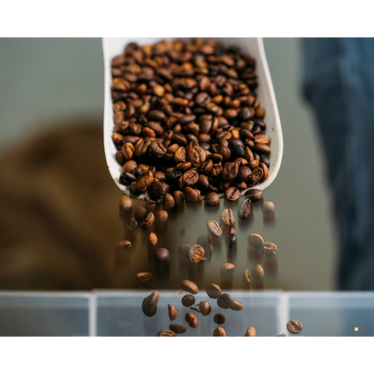 small batch roasted coffee beans with scoop