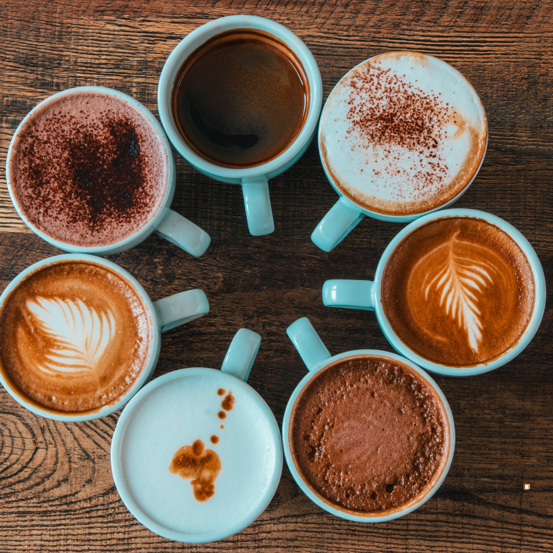tanzanian peaberry coffee in mugs in a circle