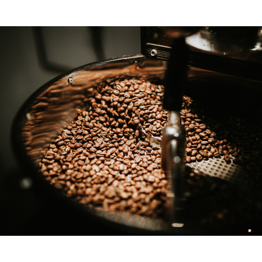whole bean decaf coffee in a colling bin