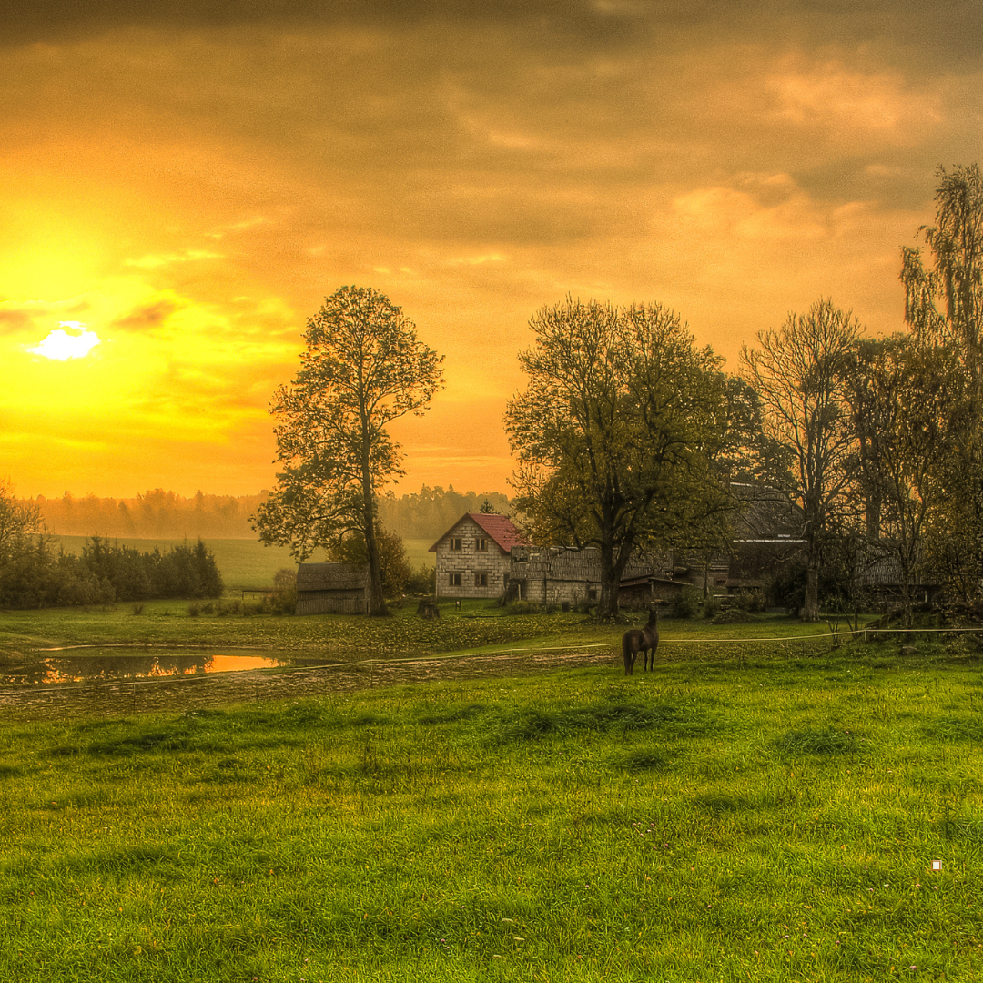 American Frontier homestead at dusk