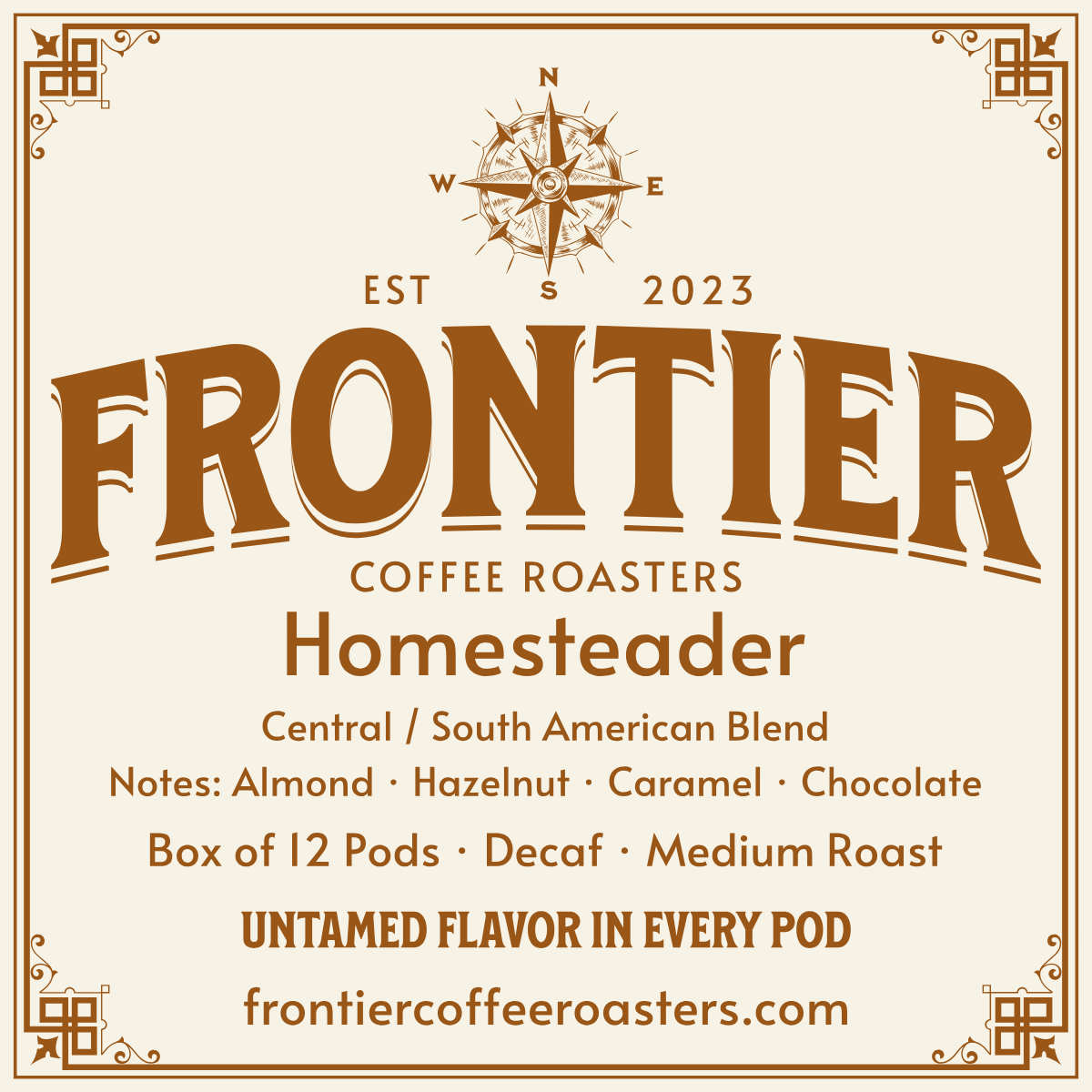 Homesteader Central and South American Blend Medium Roast Small Batch Decaf Coffee Pods