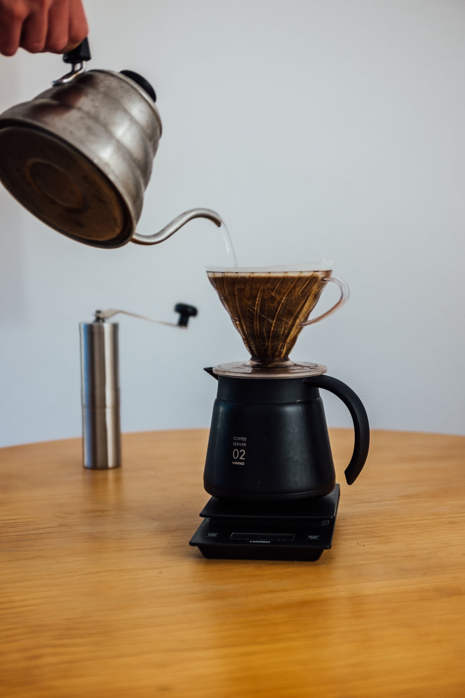 Pour over small batch coffee roasting